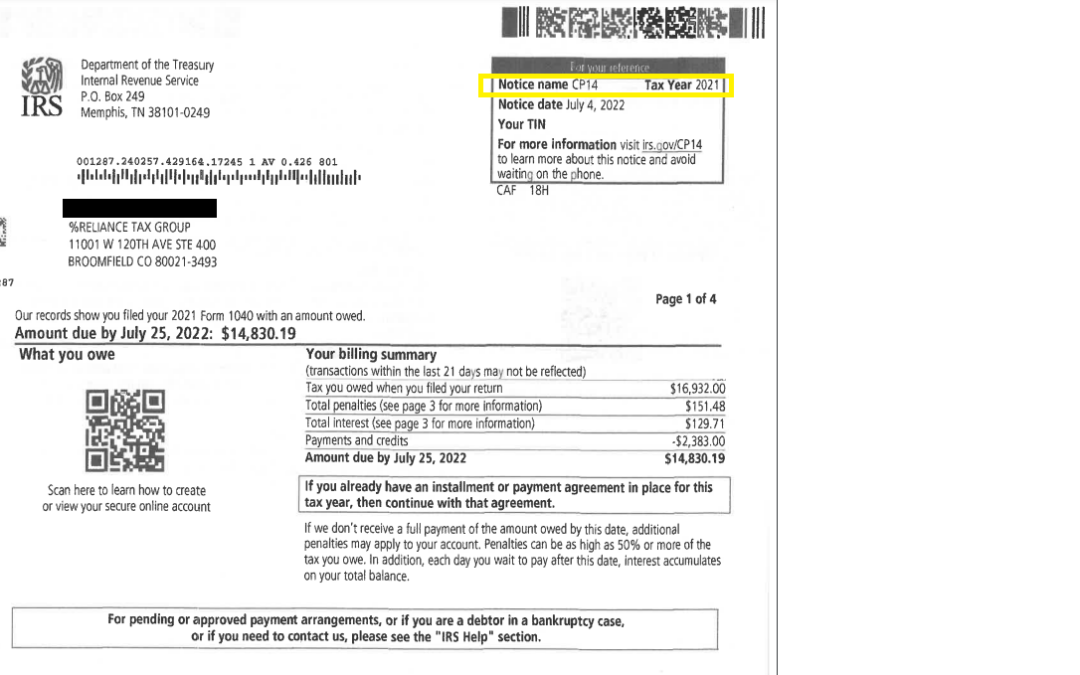 IRS Sends Erroneous Bills (CP14)